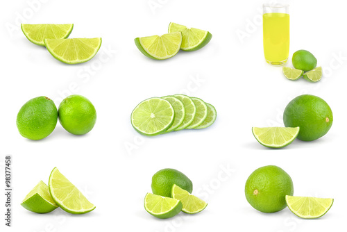 Canvas Print Collection of limes isolated on a white cutout.