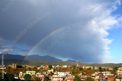 Double rainbow in the sky after rain. Hetauda, Nepal