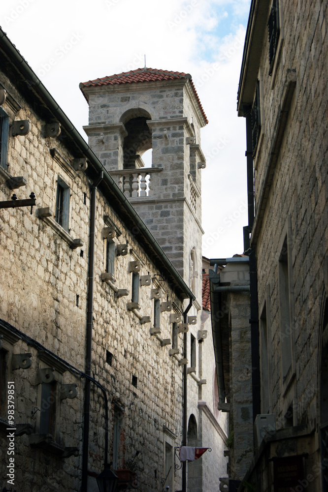The bell tower of the monastery in Kotor