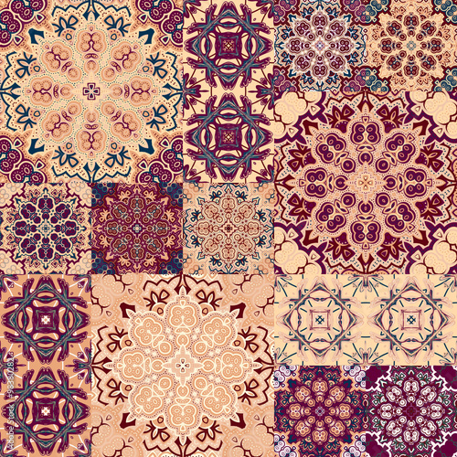 Large set of colorful vintage ceramic tiles with ornate Moroccan patterns. Backgrounds and textures shop