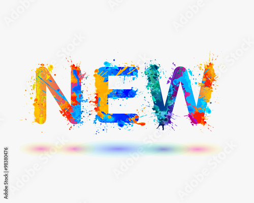 Word NEW. Rainbow splash paint sign