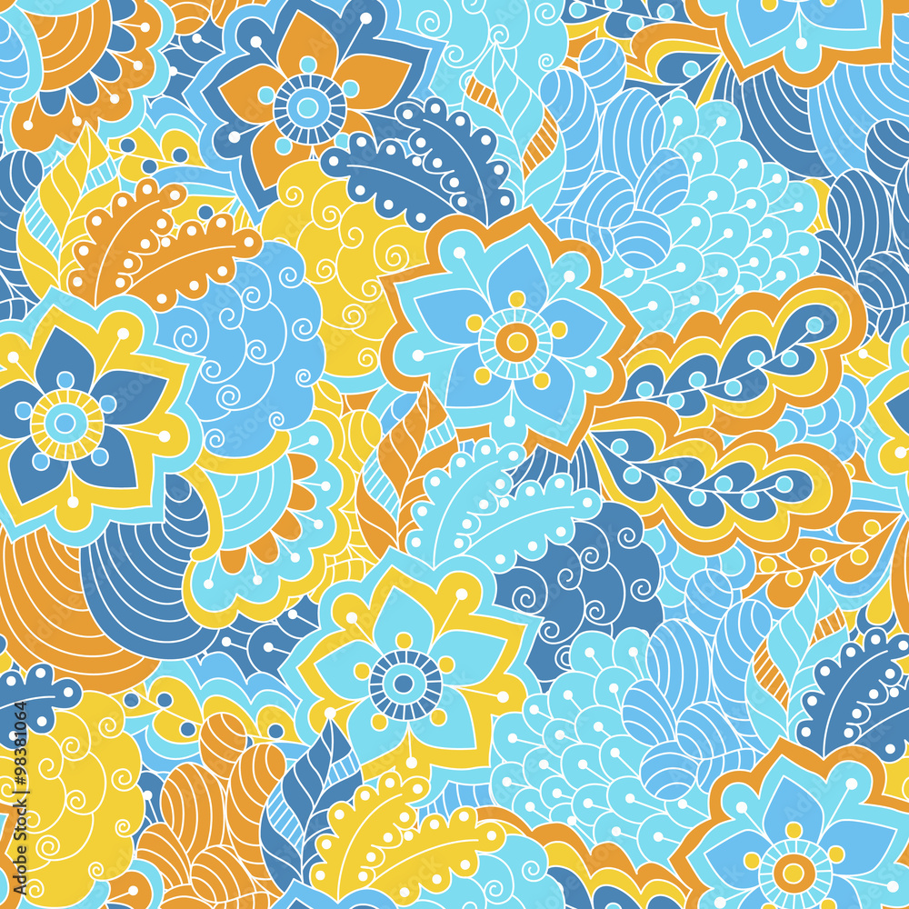 Fototapeta premium Hand drawn seamless pattern with floral elements.