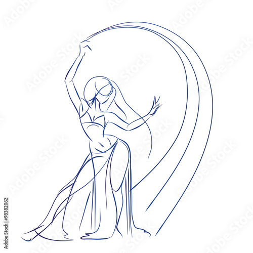 Belly Dancer figure gesture sketch line drawing.
