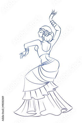 Belly Dancer figure gesture sketch line drawing.