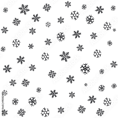 hand drawn snowflakes Christmas ornaments made from decorative snowflakes vector sketch illustration Christmas background with grey snowflakes on white background