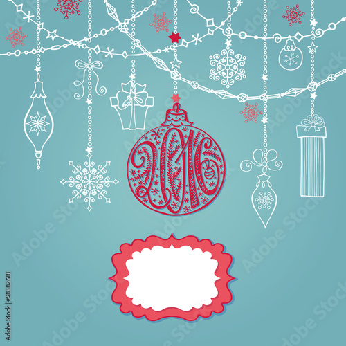 2016 Christmas card with ball garlands label gifts