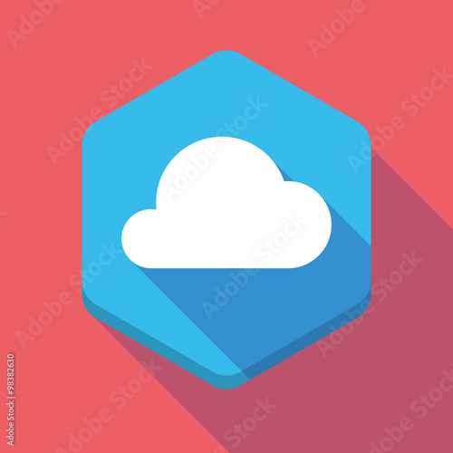 Long shadow hexagon icon with a cloud