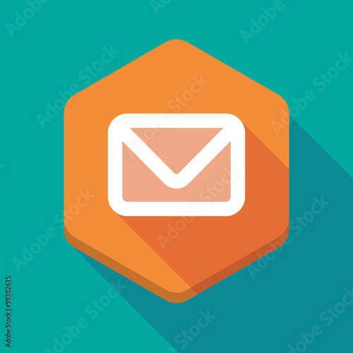 Long shadow hexagon icon with an envelope