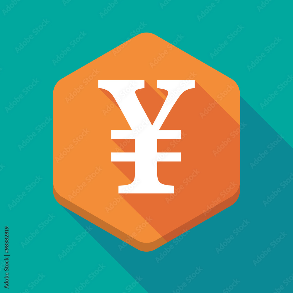 Long shadow hexagon icon with a yen sign Long shadow hexagon icon with a yen sign