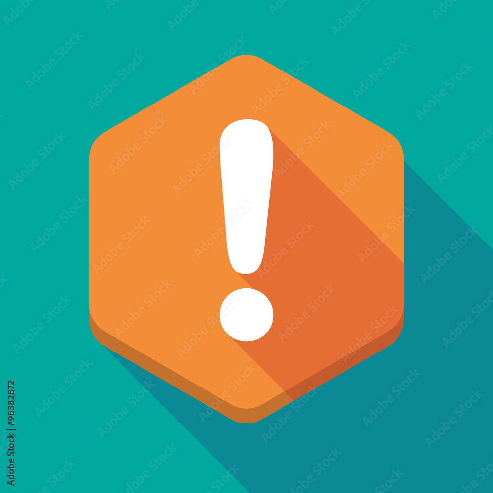 Long shadow hexagon icon with an exclamarion sign Long shadow hexagon icon with an exclamarion sign