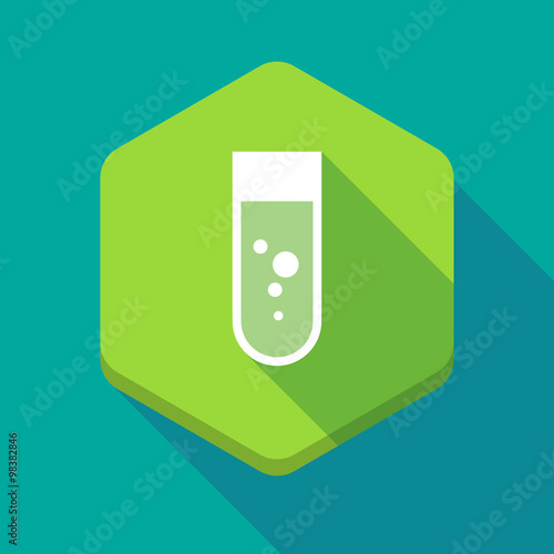 Long shadow hexagon icon with a chemical test tube