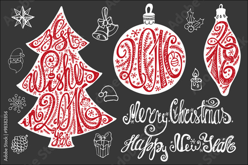 Christmas lettering,card elements set.2016 New year