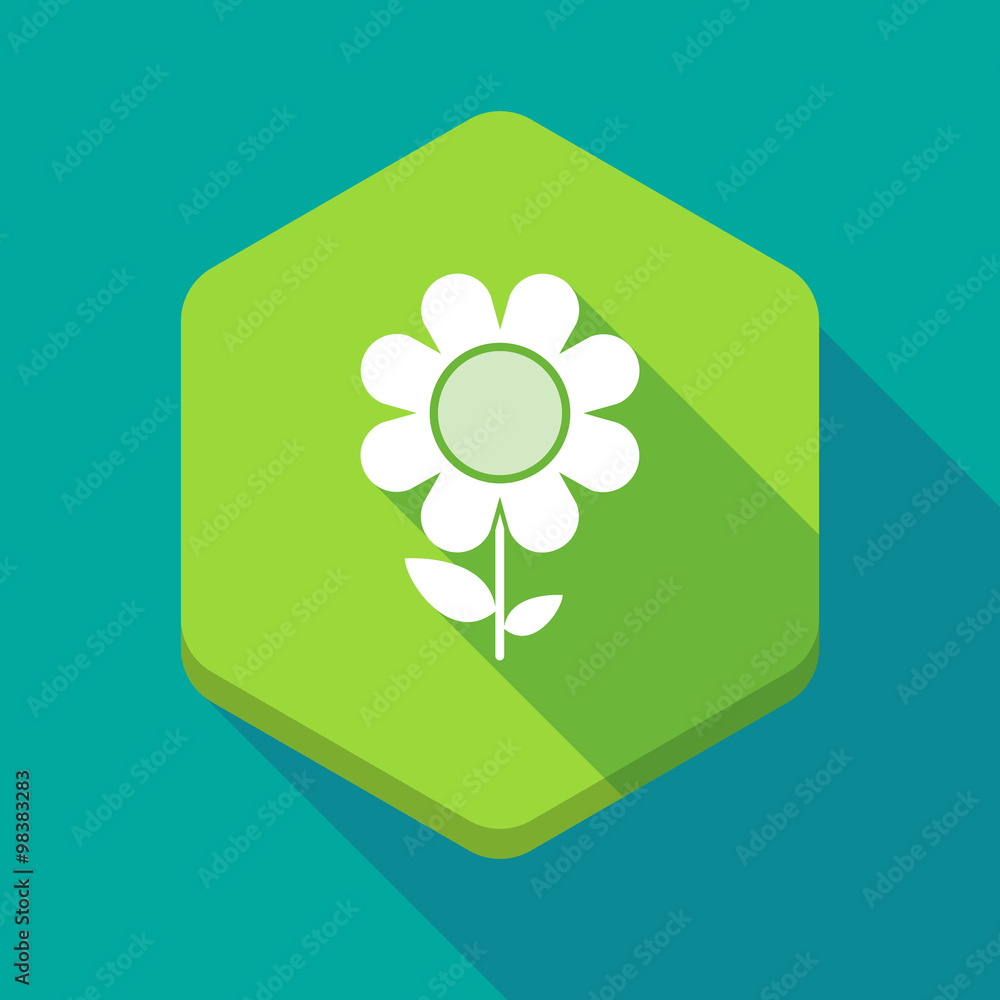 Long shadow hexagon icon with a flower Long shadow hexagon icon with a flower