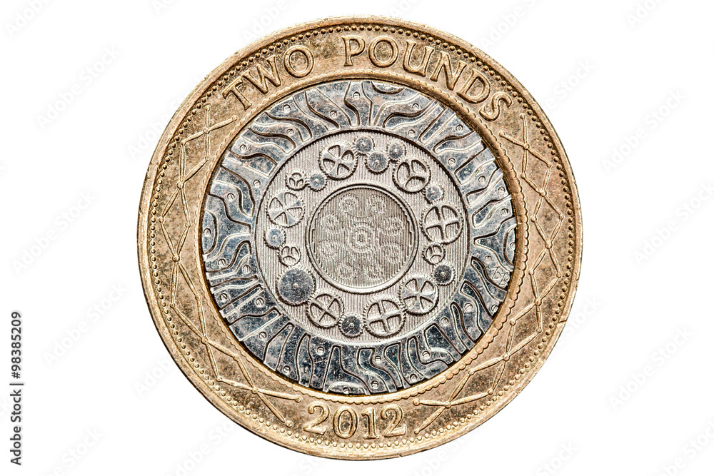 British Two Pound Coin Isolated on White