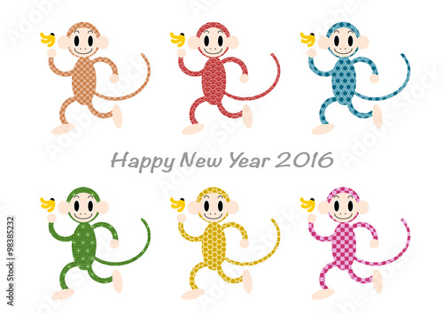 2016年申年の年賀状イラスト: 和柄のお猿たち