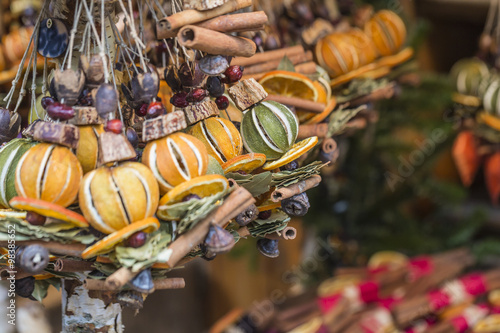 Christmas decorations made with dried fruits. Christmas garland,