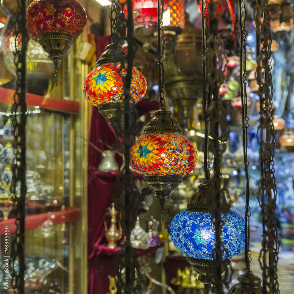 Various old lamps on the Grand Bazaar in Istanbul