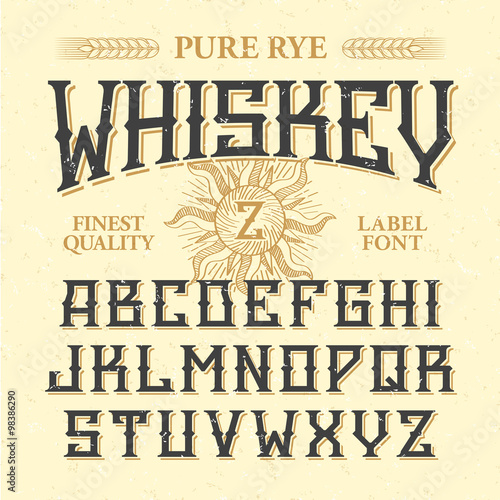 Whiskey label vintage font with sample design. Ideal for any design in vintage style. 