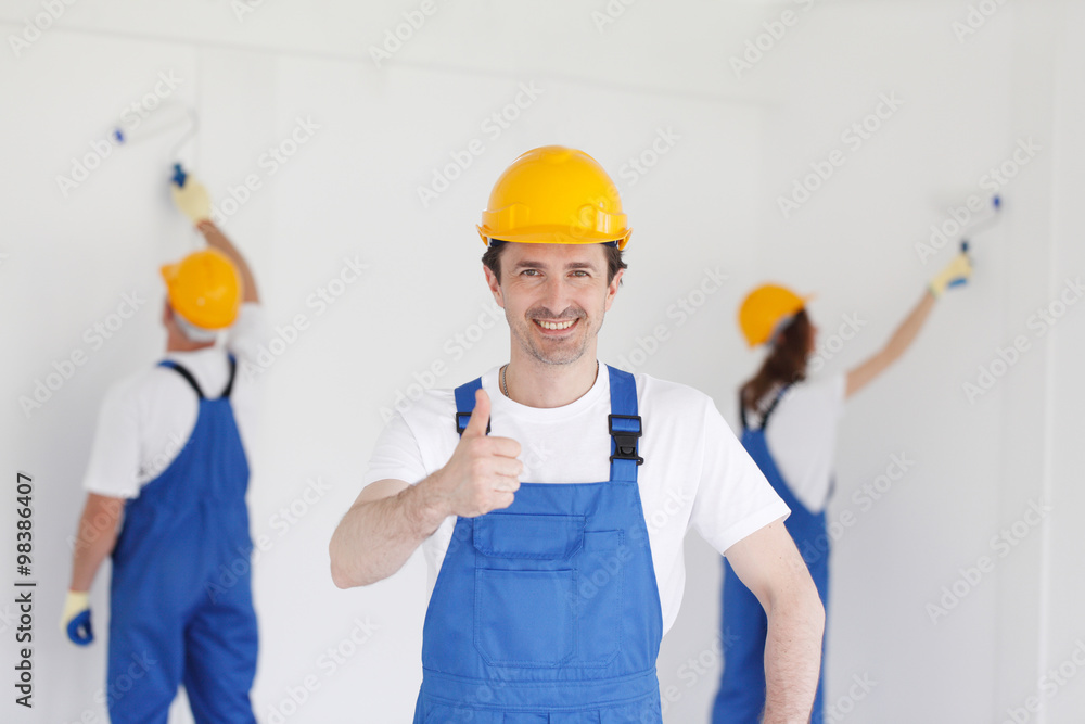 Builder in showing thumbs up Builder in showing thumbs up