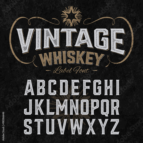 Photo Vintage whiskey label font with sample design