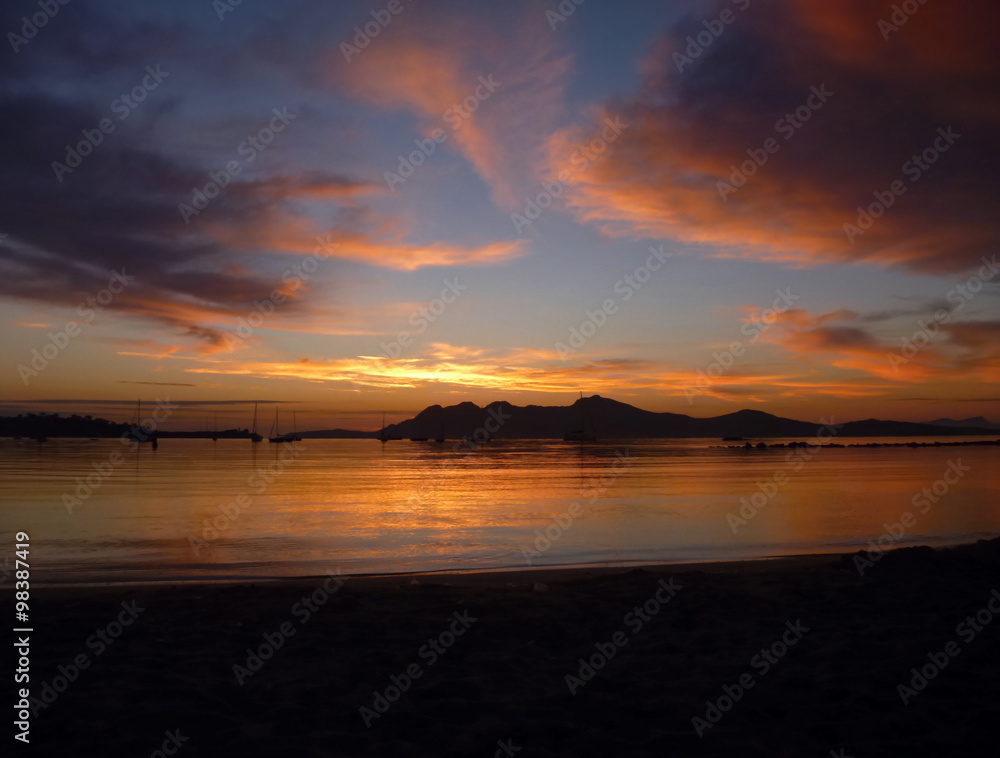 beautifulu colorful sunrise at mallorca beach