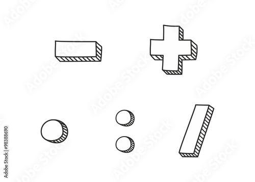 Plus, minus, multiplication and division hand drawn vector icon isolated on white background