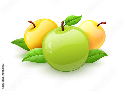 Apple fruits with green leaves vector. Eps10 vector