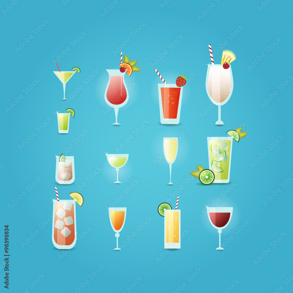 Set of colorful alcohol coktails. Set of colorful alcohol coktails.