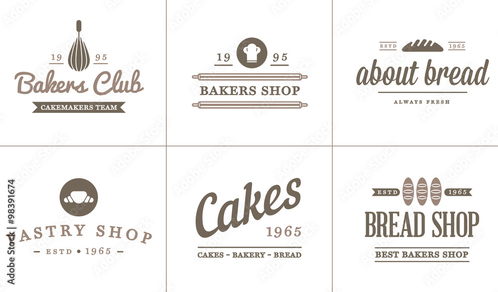 Set of Vector Bakery Pastry Elements and Bread Icons Illustration can ...