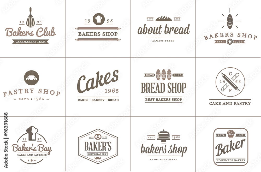 Set of Vector Bakery Pastry Elements and Bread Icons Illustration can be used as Logo or Icon in premium quality