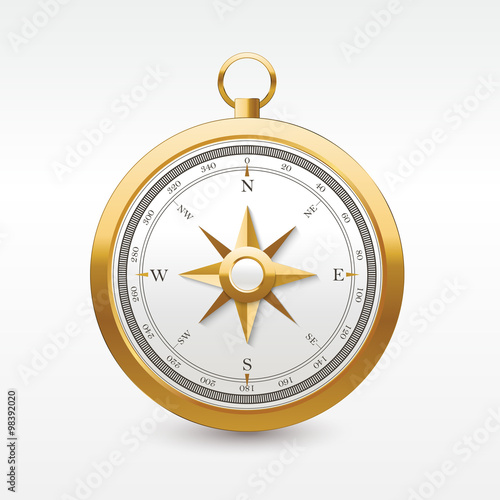 Vintage wind rose golden compass. Isolated  wind rose compass