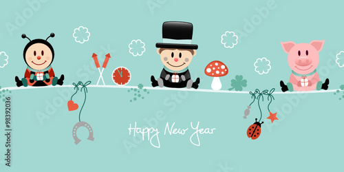 Sitting Chimney Sweeper, Pig & Ladybug Symbols Retro