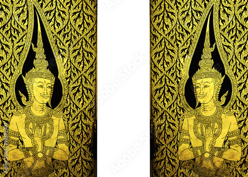 Golden temple door on white isolate