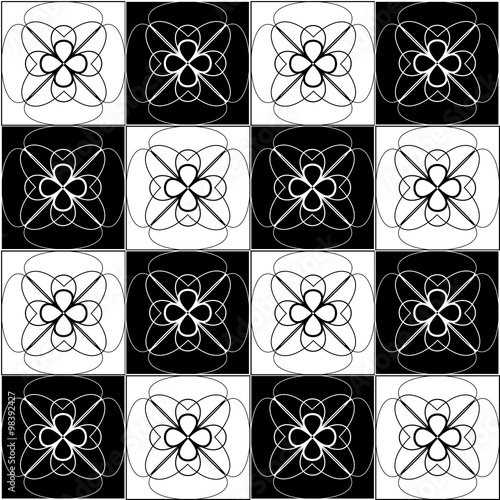Chess seamless pattern with ornaments. Vector illustration.