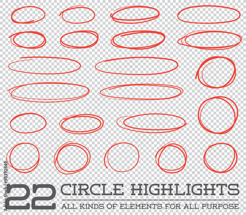 Red Hand Drawn Circles Rounds Bubbles Set Collection in Vector