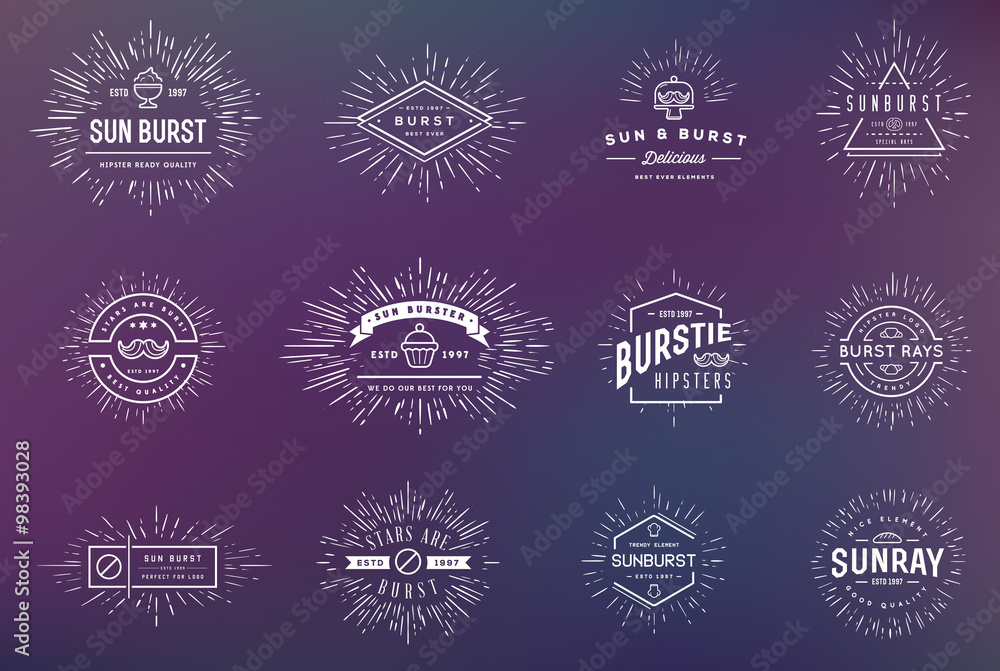 Sunburst on Starburst Element Set for Logo Creating or using as Icon Sunburst on Starburst Element Set for Logo Creating or using as Icon