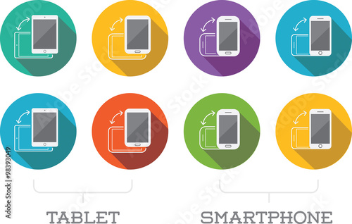 Colorful Rotate Round Flat Smartphone or Cellular Phone or Tablet Icons Set in Vector