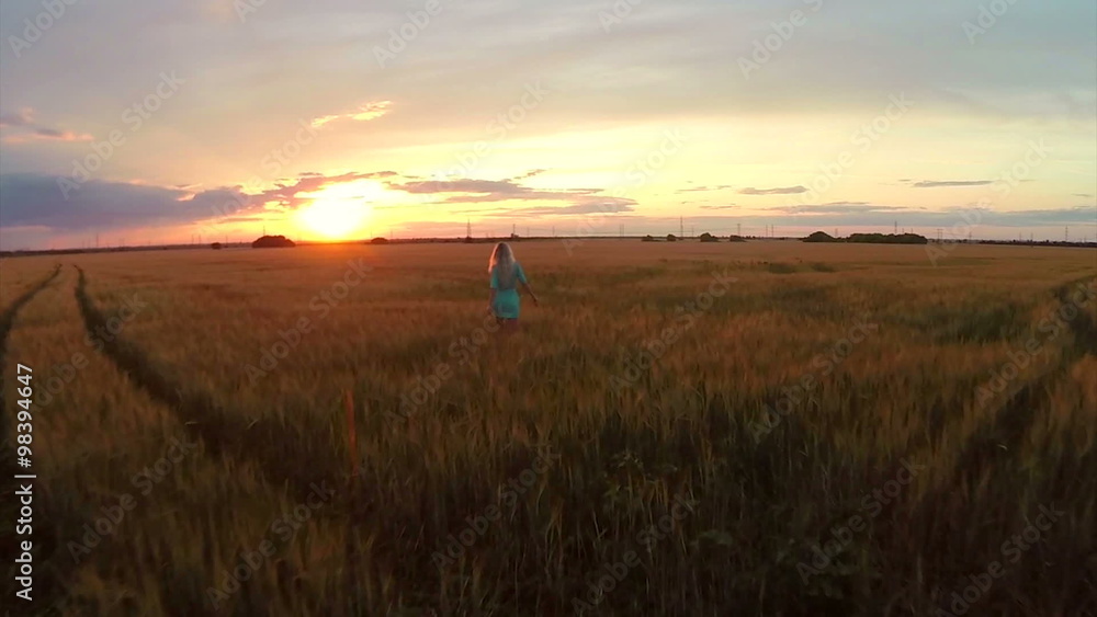 The young woman runs on a wheat field to the sunset. Slow motion
The young woman runs on a wheat field to the sunset. Slow motion