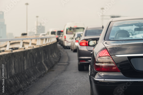 traffic jam with row of cars on expressway