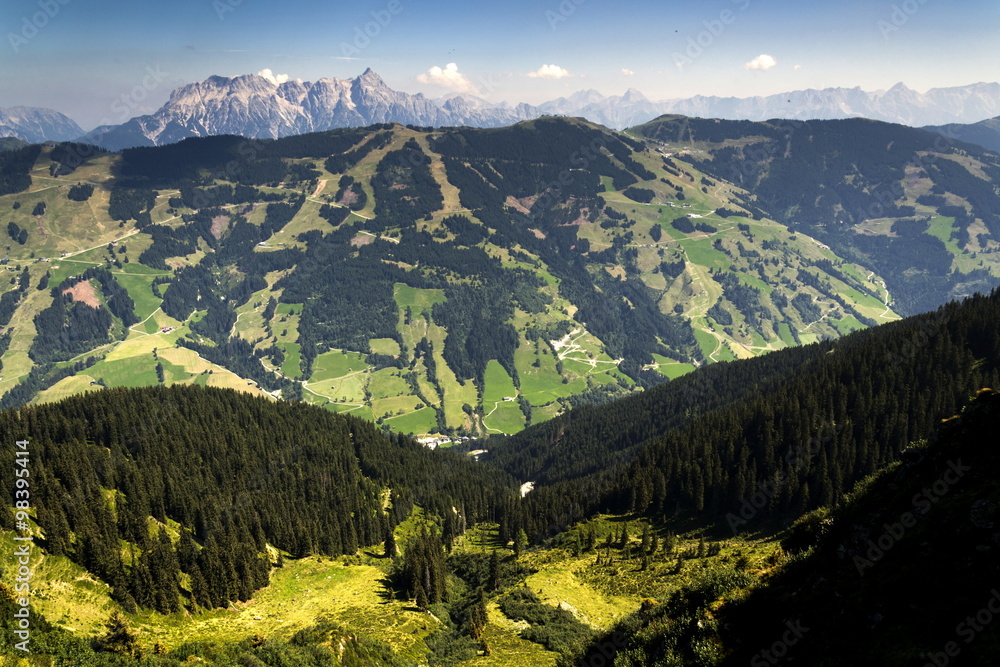 Leogang Mountains with highest peak Birnhorn idyllic summer landscape Alps, Austria