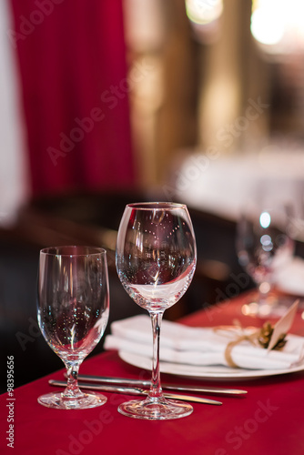 empty glasses on a table in a restaurant