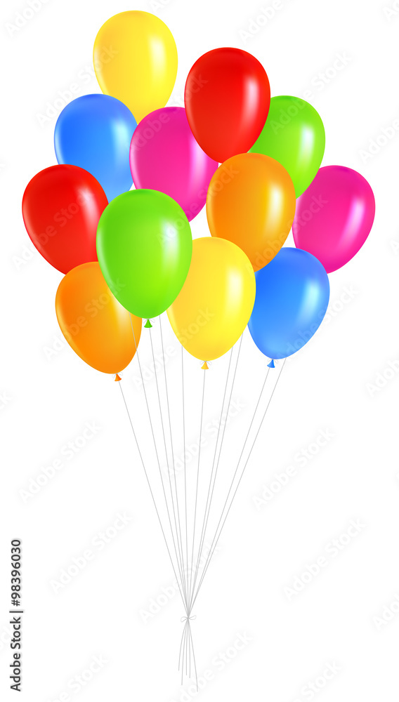 A bunch of colored balloons. Isolated on white background A bunch of colored balloons. Isolated on white background