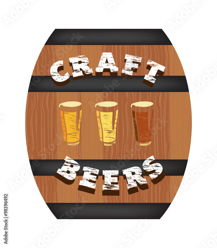 Vector image of craft beers and writing on a background of a barrel