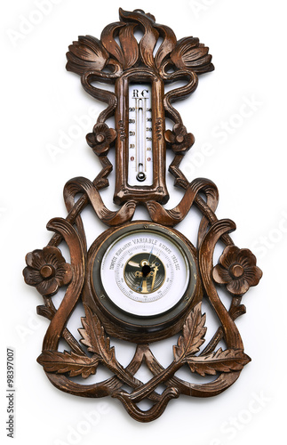 Bild auf Leinwand Wooden barometer and thermometer - clipping path