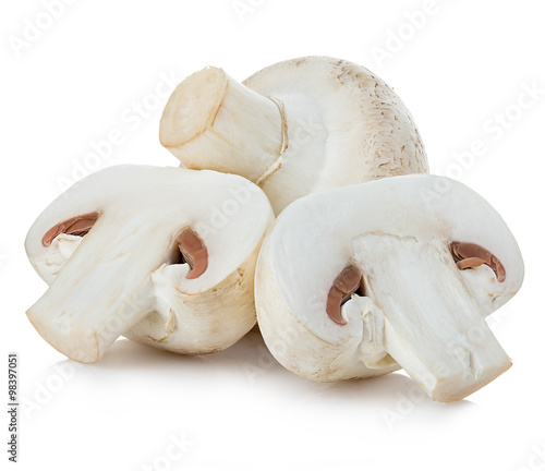 Champignon mushrooms close-up isolated on a white background.