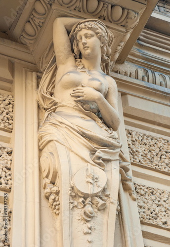 Ancient Sculpture Caryatids decorate one of the houses of St. Petersburg