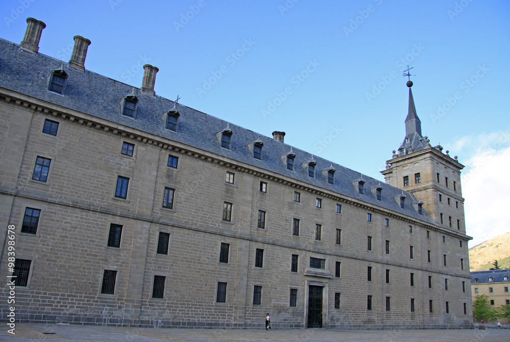 SAN LORENZO DE EL ESCORIAL, SPAIN - AUGUST 25, 2012: The Royal Site of San Lorenzo de El Escorial, a historical residence of the King of Spain, in the town of San Lorenzo de El Escorial