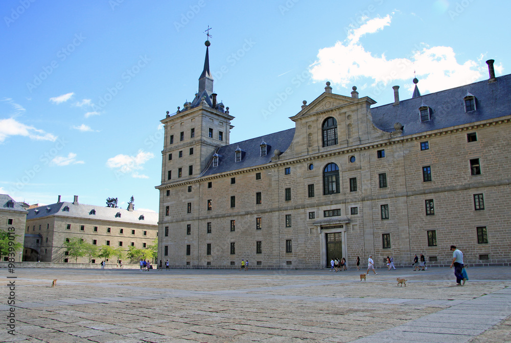 SAN LORENZO DE EL ESCORIAL, SPAIN - AUGUST 25, 2012: The Royal Site of San Lorenzo de El Escorial, a historical residence of the King of Spain, in the town of San Lorenzo de El Escorial