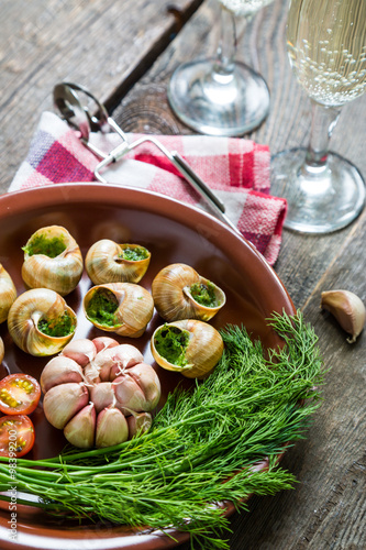 Escargot. The snails in garlic butter and herbs