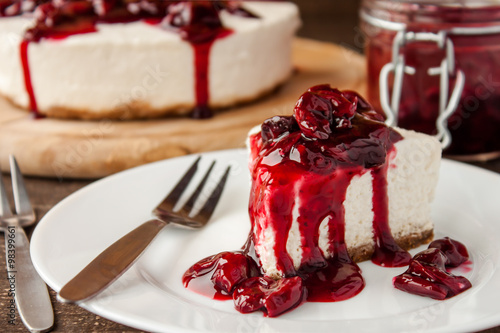 slice of cherry cheesecake